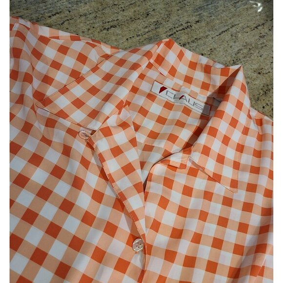 Chaus Vintage Womens Plus Size 16 Orange Check Button Short Sleeve Blous - Picture 7 of 12